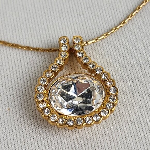 FAC Gold Tone Chain Clear Rhinestone Dainty Necklace - Picture 3 of 8